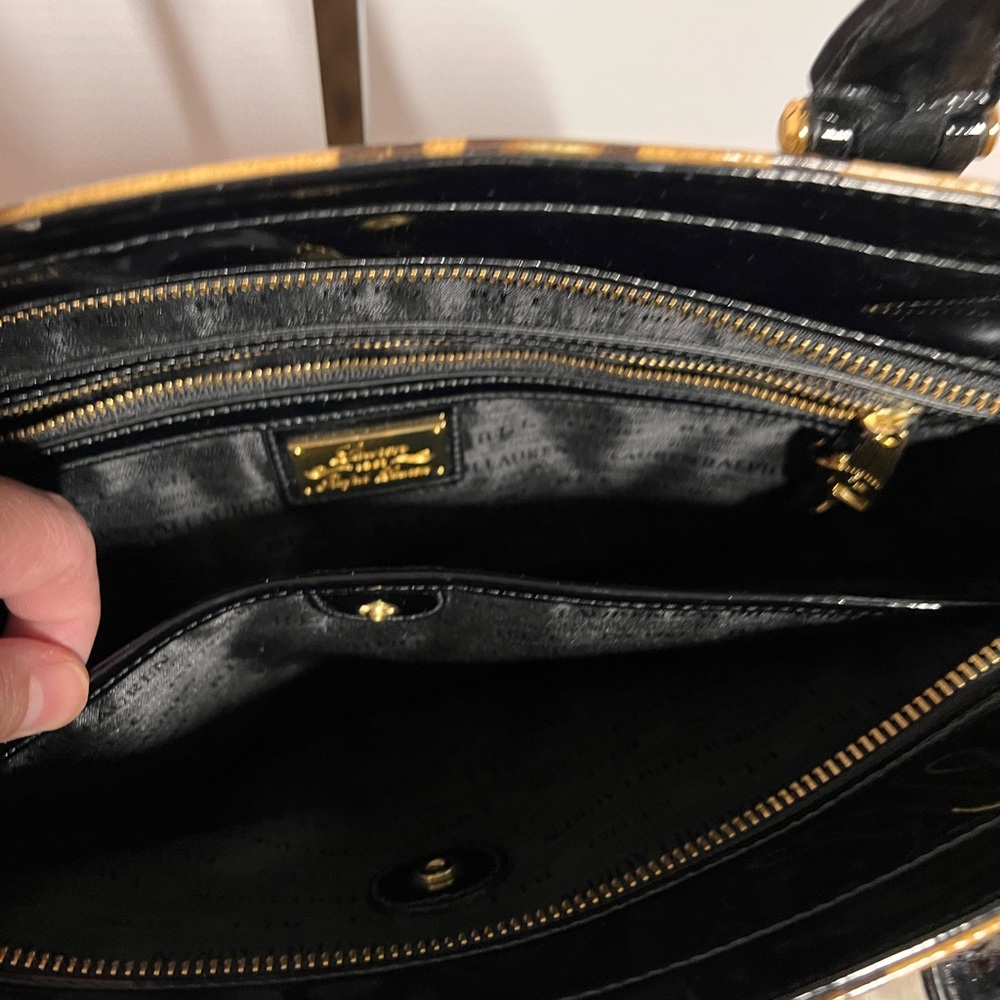Lauren Ralph Lauren Leopard Print Tote with Black Patent Leather. - Picture 9 of 13